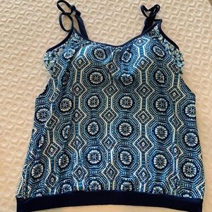 Tankini Top Navy/Turquoise Geometric Sz L